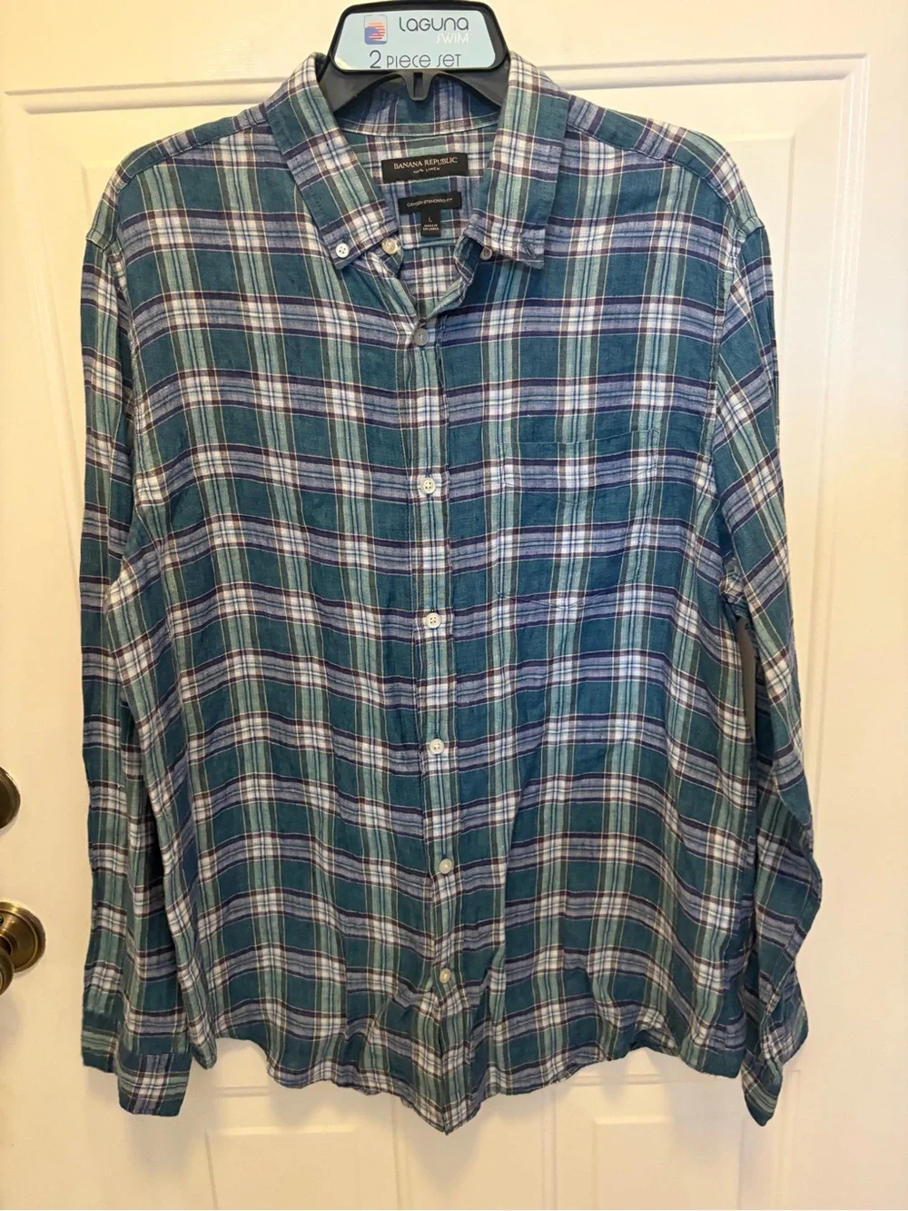 Banana Republic Teal Plaid Button-Down Shirt